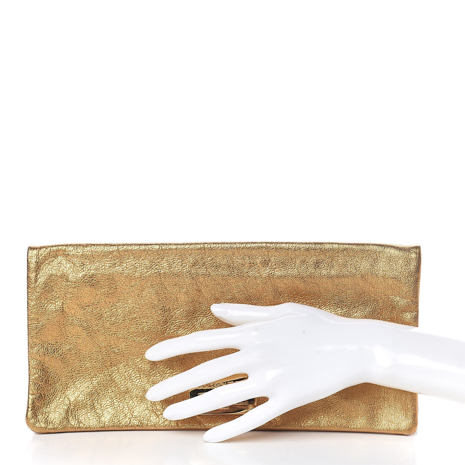 Dolce & Gabbana Metallic Calfskin Flap Clutch Gold 2 of 10