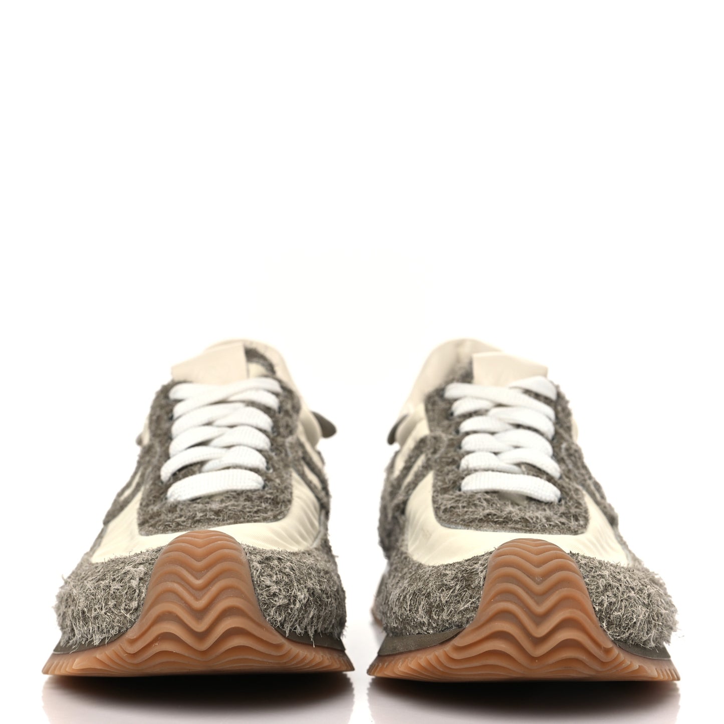Nylon Brushed Suede Flow Runner Sneakers 36 Khaki Green Soft White