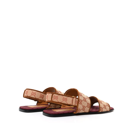 Gucci Canvas GG Monogram Mens Slingback Flat Sandals 9 Beige Ruggine Cuir 4 of 8