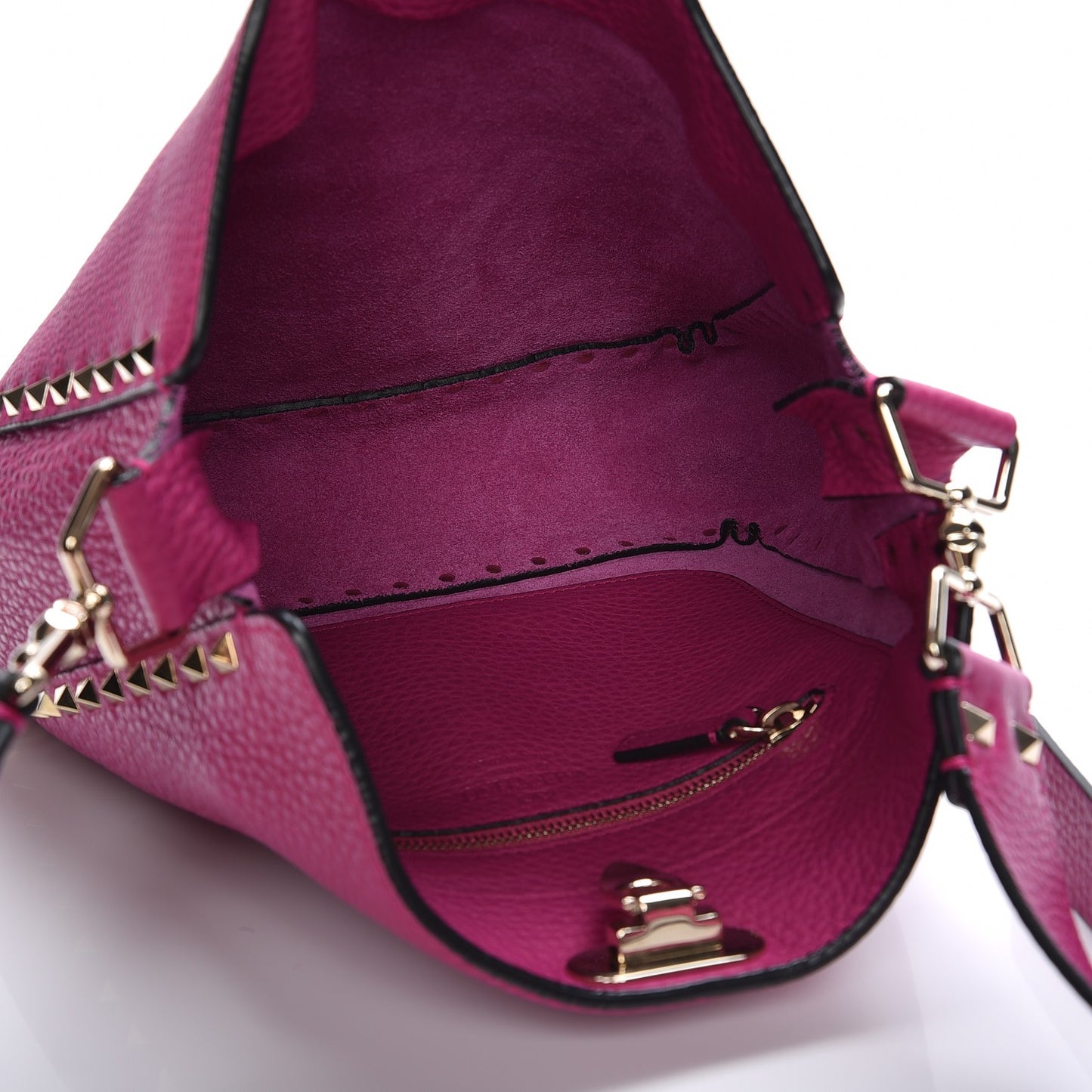 Pebbled Calfskin Small Rockstud Flip-Lock Messenger Bag Fuxia