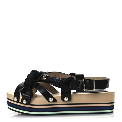 Chanel Calfskin Cord Pearl CC Sandals 38 Black 1 of 11