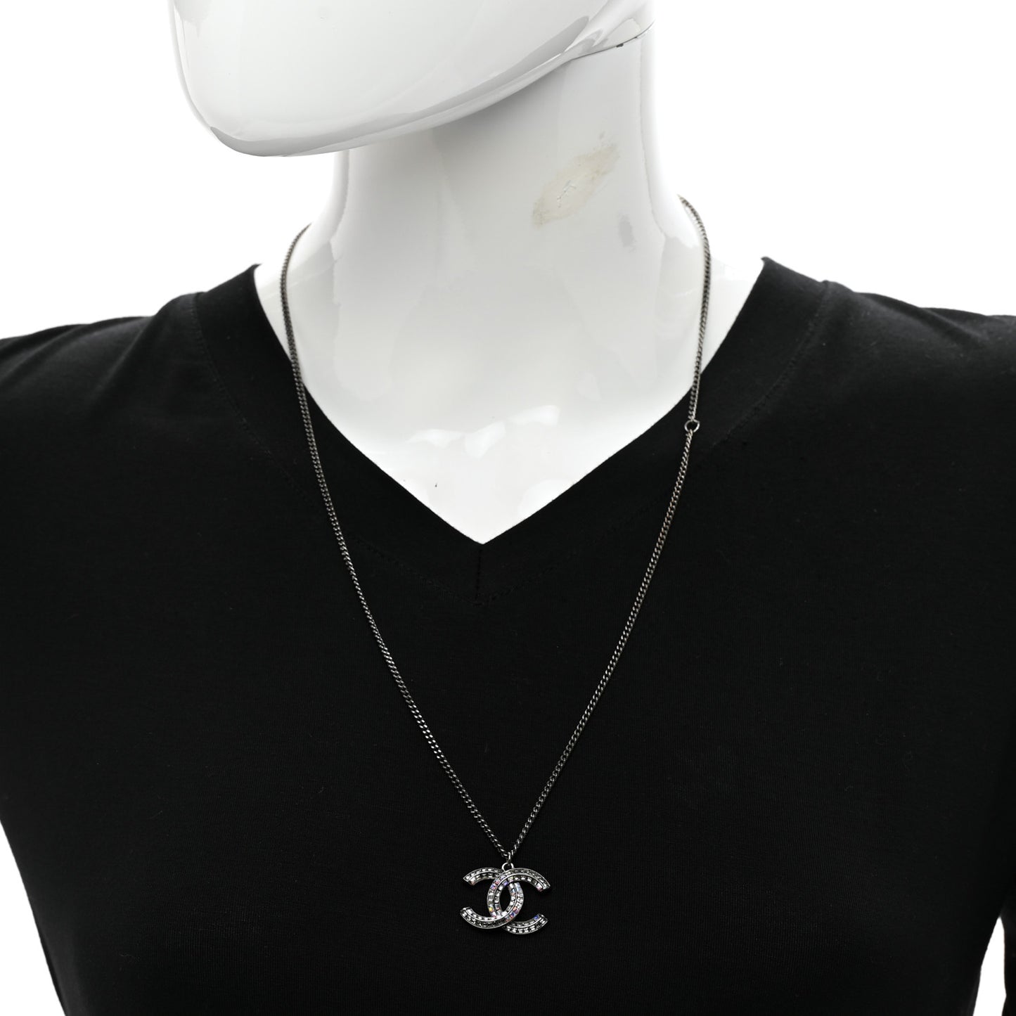 Baguette Crystal Large CC Necklace Silver