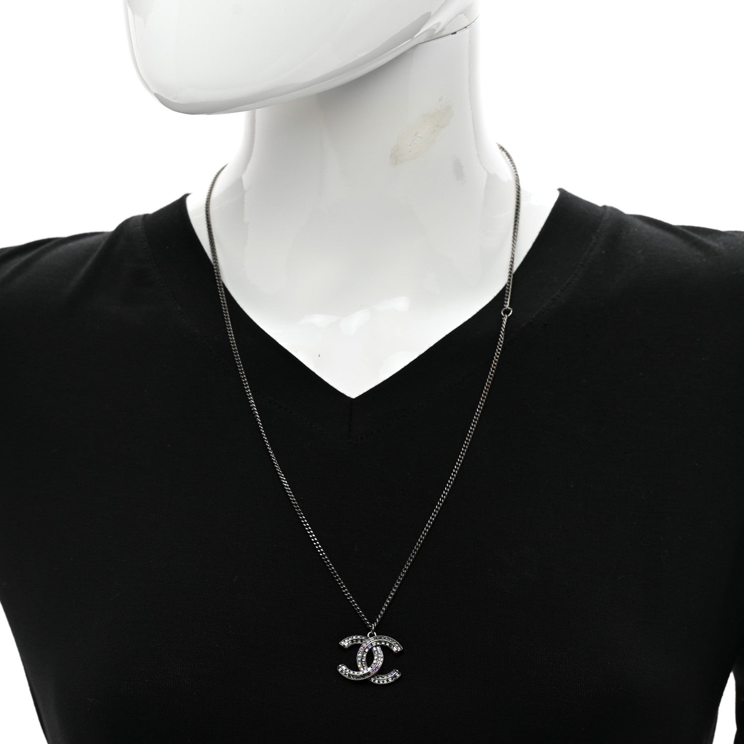 Chanel Baguette Crystal Large CC Necklace Silver 2 of 4