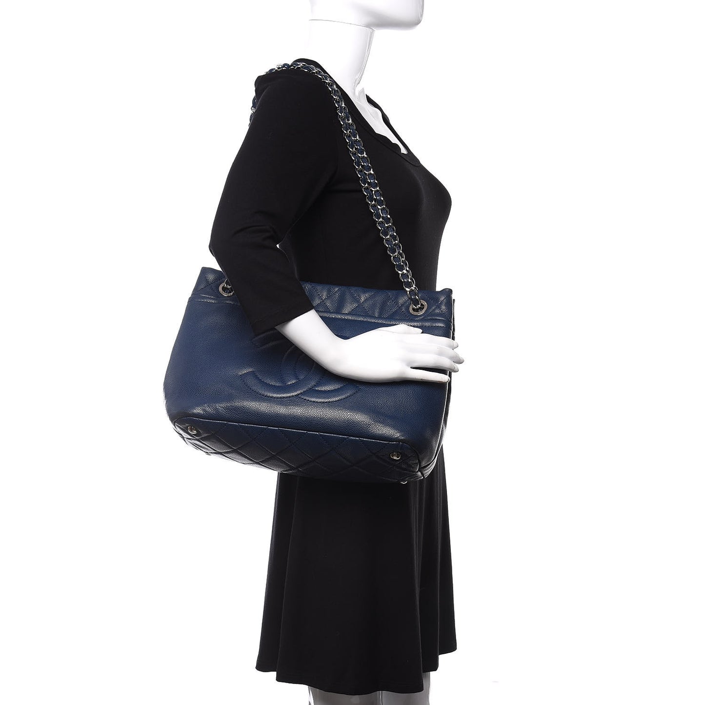 Caviar Quilted Timeless CC Soft Tote Navy Blue