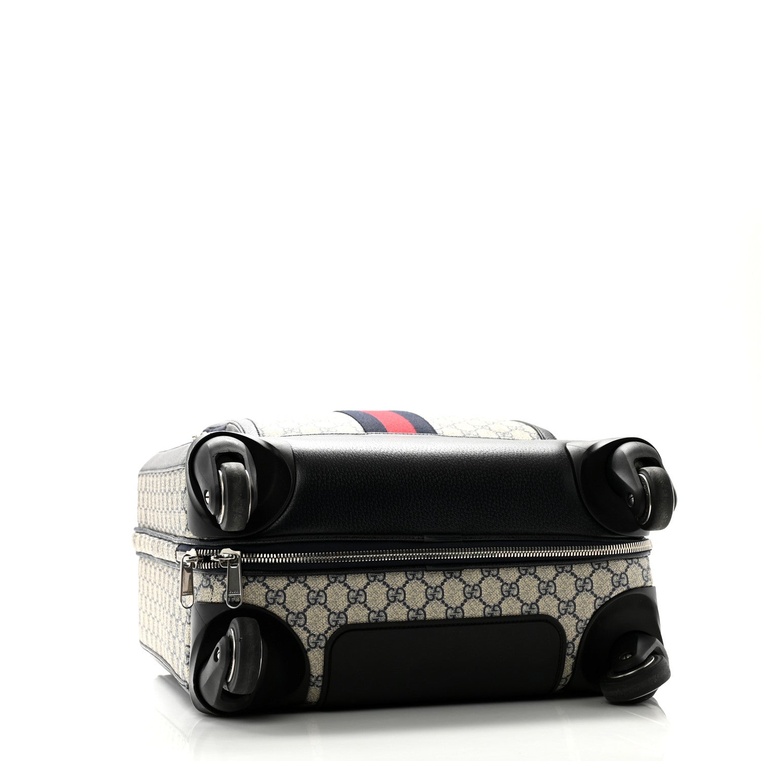Gucci GG Supreme Monogram Textured Dollar Calfskin Web Small Savoy Cabin Trolley Beige Blue 3 of 12