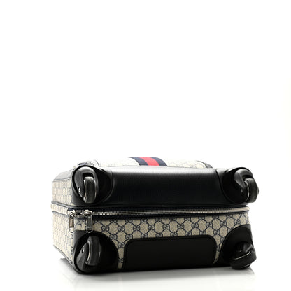 Gucci GG Supreme Monogram Textured Dollar Calfskin Web Small Savoy Cabin Trolley Beige Blue 3 of 12