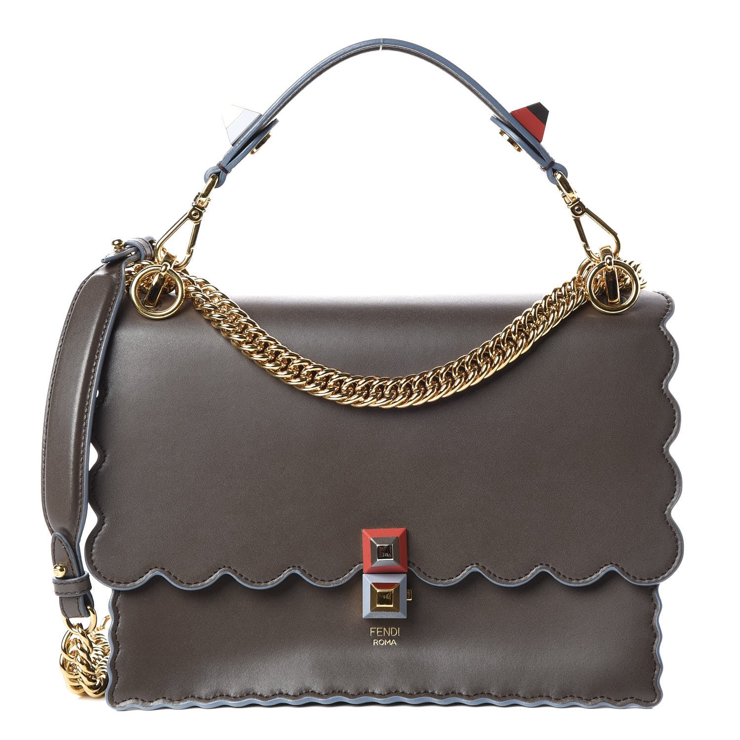 Fendi Vitello Liberty Scalloped Studded Kan I Shoulder Bag Carbone 1 of 10