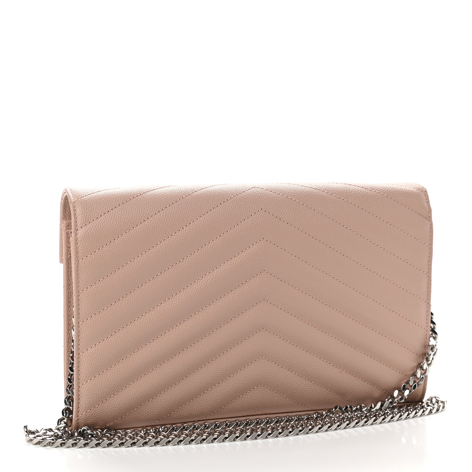 Saint Laurent Grain De Poudre Matelasse Chevron Monogram Chain Wallet Pale Pink 3 of 8