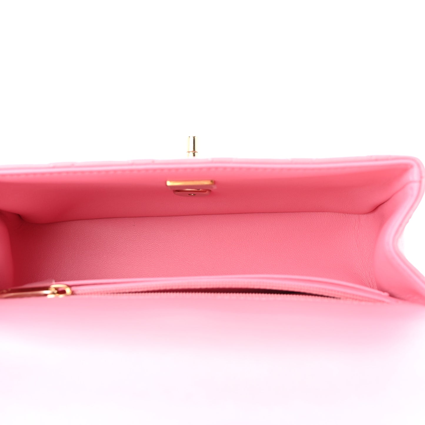 Lambskin Quilted Mini Top Handle Rectangular Flap Pink