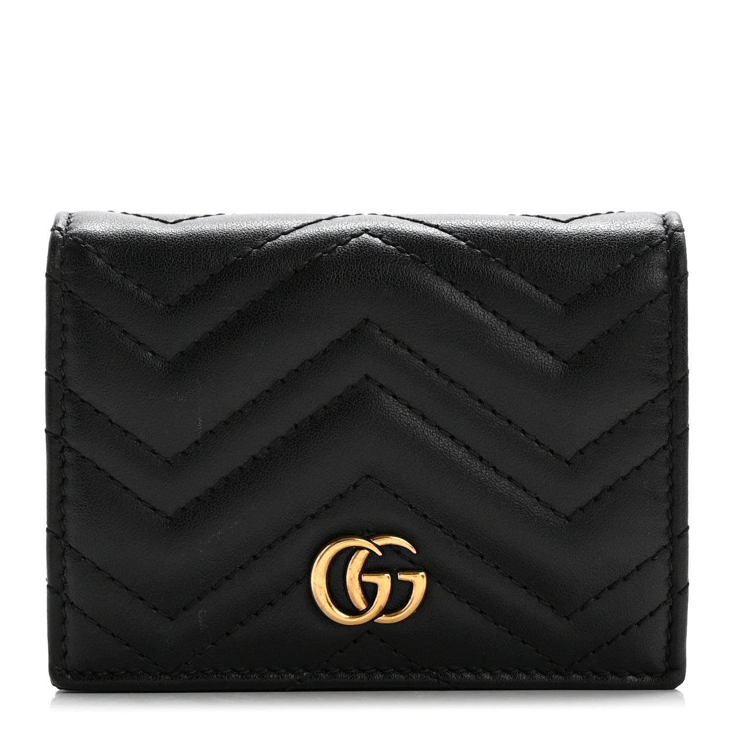 Gucci Calfskin Matelasse GG Marmont Card Case Wallet Black 1 of 9