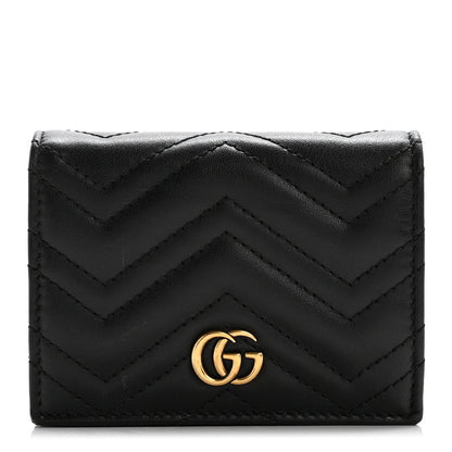 Gucci Calfskin Matelasse GG Marmont Card Case Wallet Black 1 of 9