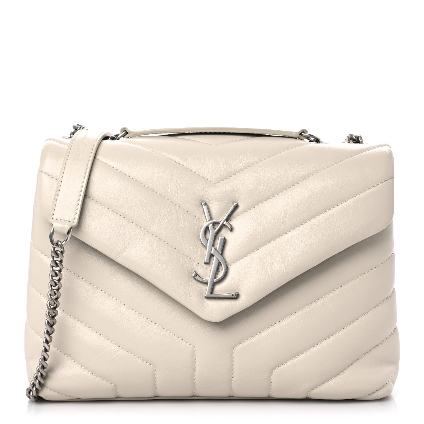 Calfskin Y Quilted Monogram Small Loulou Chain Satchel Ivory