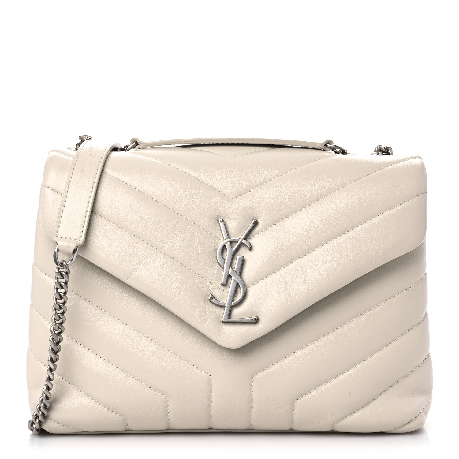 Saint Laurent Calfskin Y Quilted Monogram Small Loulou Chain Satchel Ivory 1 of 10