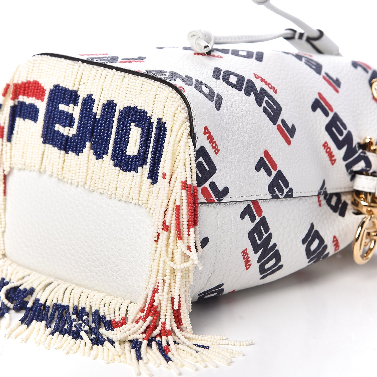 X FILA Calfskin F is Fendi Mania Fringe Mini Mon Tresor Bucket Bag White