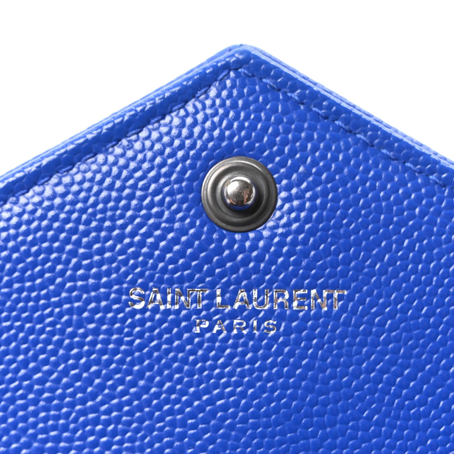 Saint Laurent Grain De Poudre Matelasse Chevron Monogram Envelope Chain Wallet Blue Majorelle 6 of 10