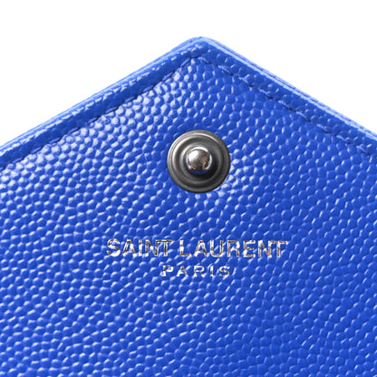 Saint Laurent Grain De Poudre Matelasse Chevron Monogram Envelope Chain Wallet Blue Majorelle 6 of 10