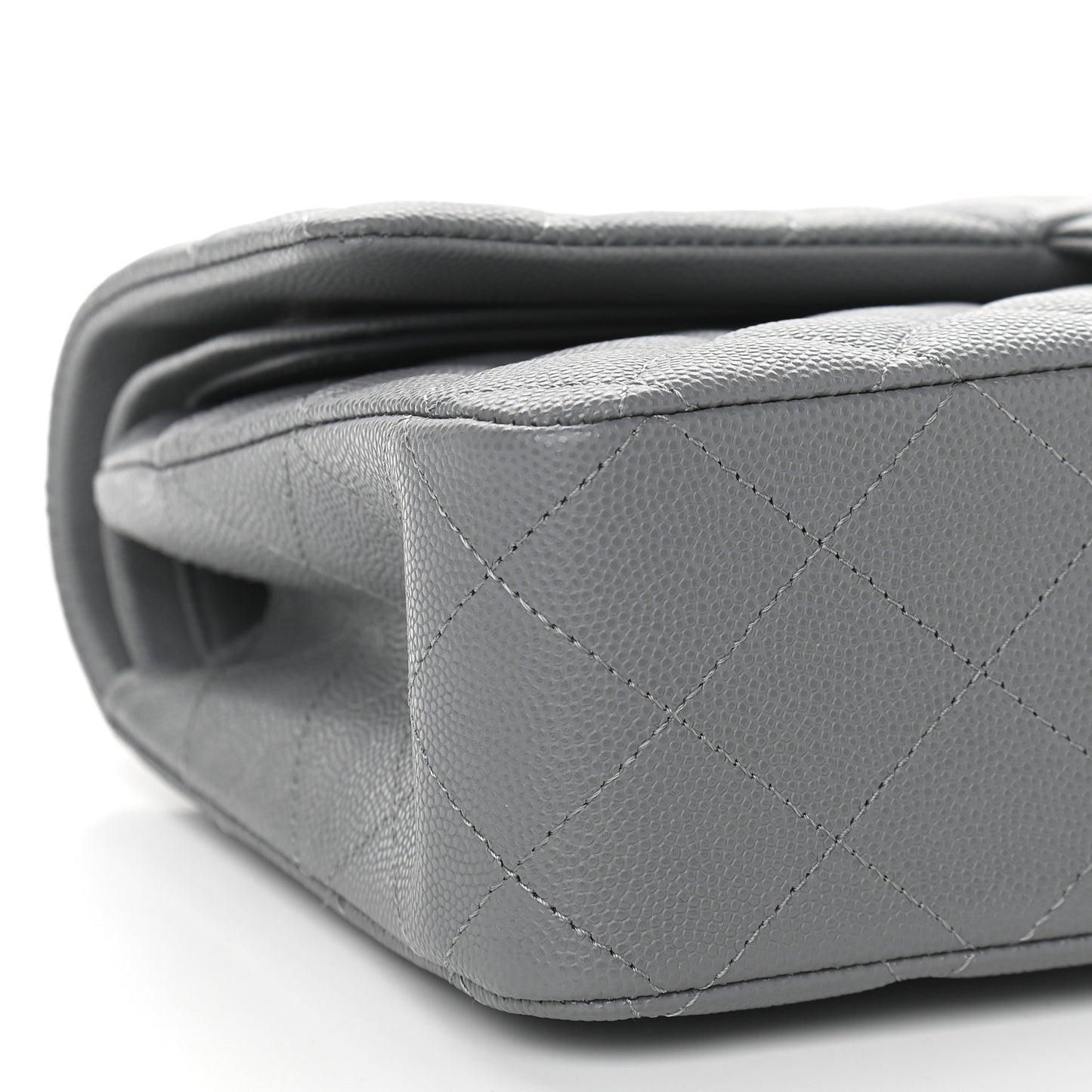 Caviar Quilted Medium Double Flap Grey