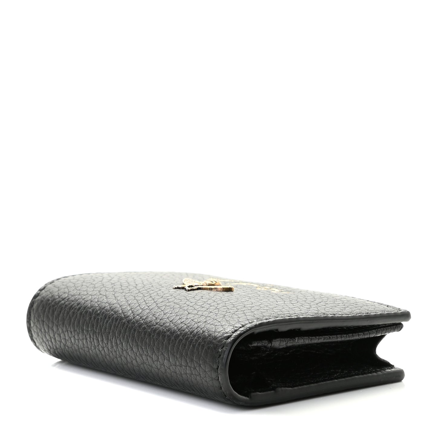 Pebbled Calfskin Animalier Card Case Black