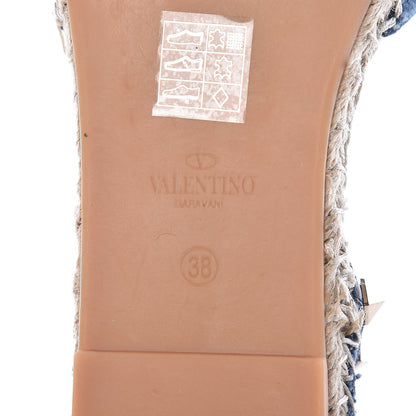 Valentino Garavani Denim Rockstud Ankle Wrap Espadrille 20mm Flats 38 Light Denim 6 of 10