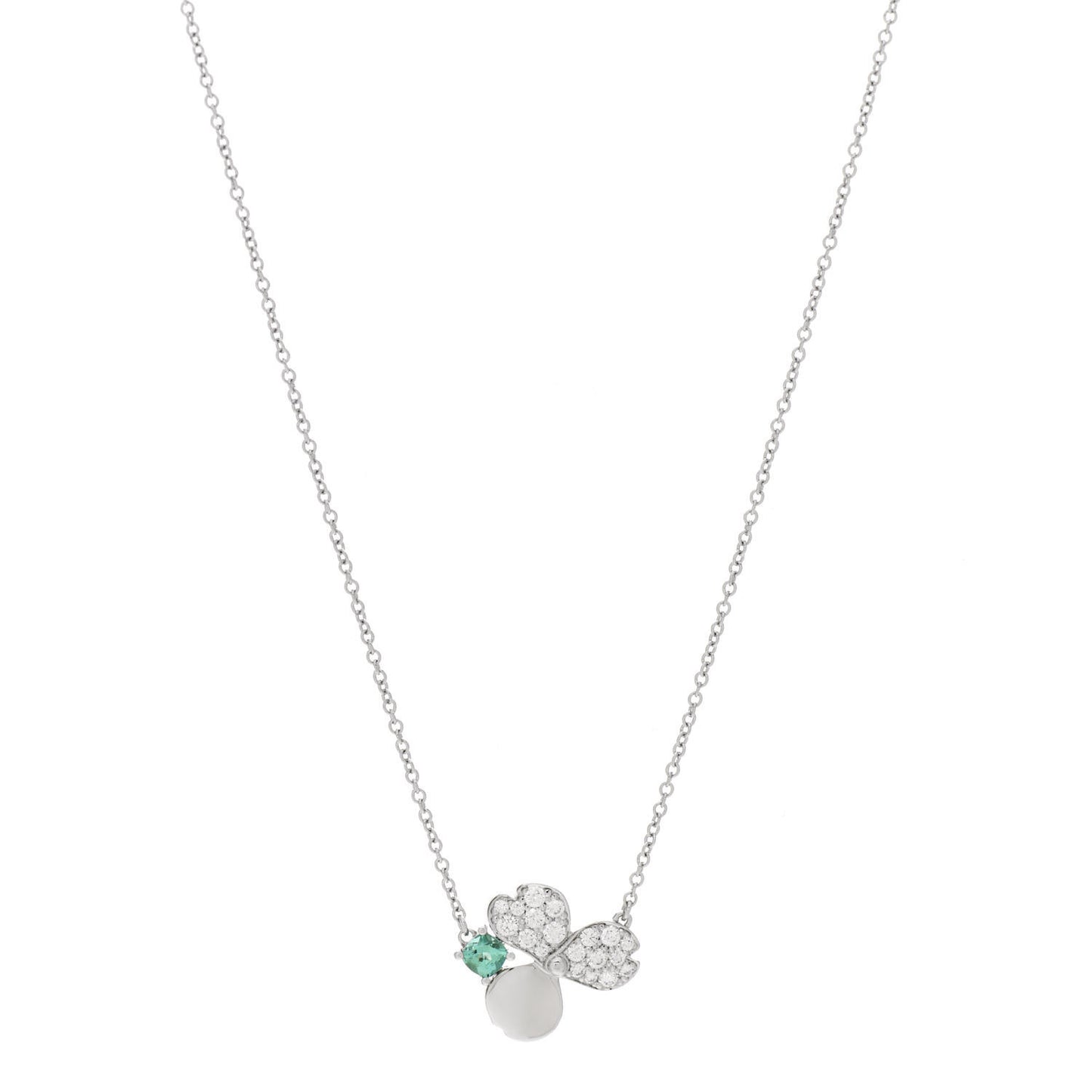 Platinum Diamond Green Tourmaline Paper Flowers Pendant Necklace
