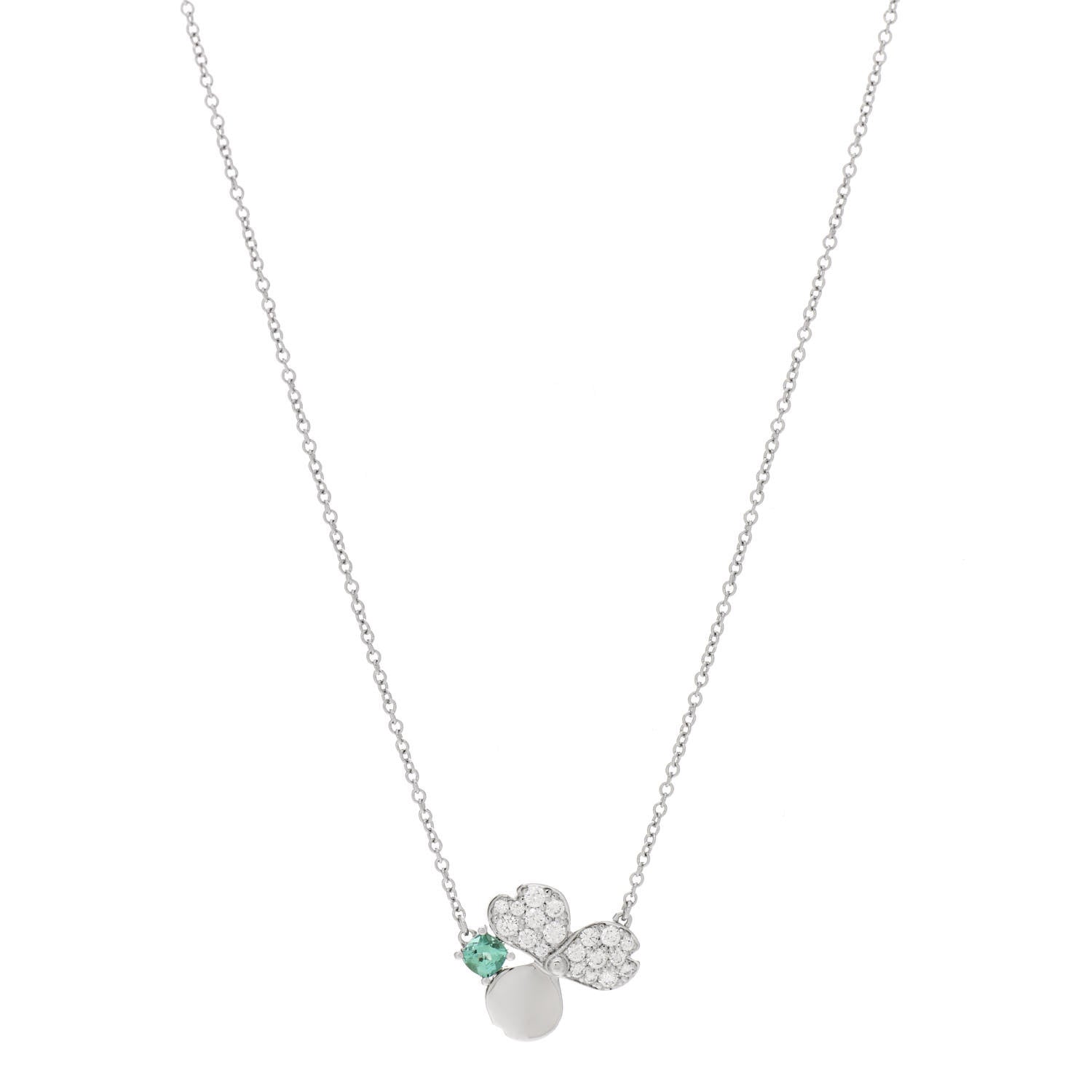 Tiffany Platinum Diamond Green Tourmaline Paper Flowers Pendant Necklace 1 of 5