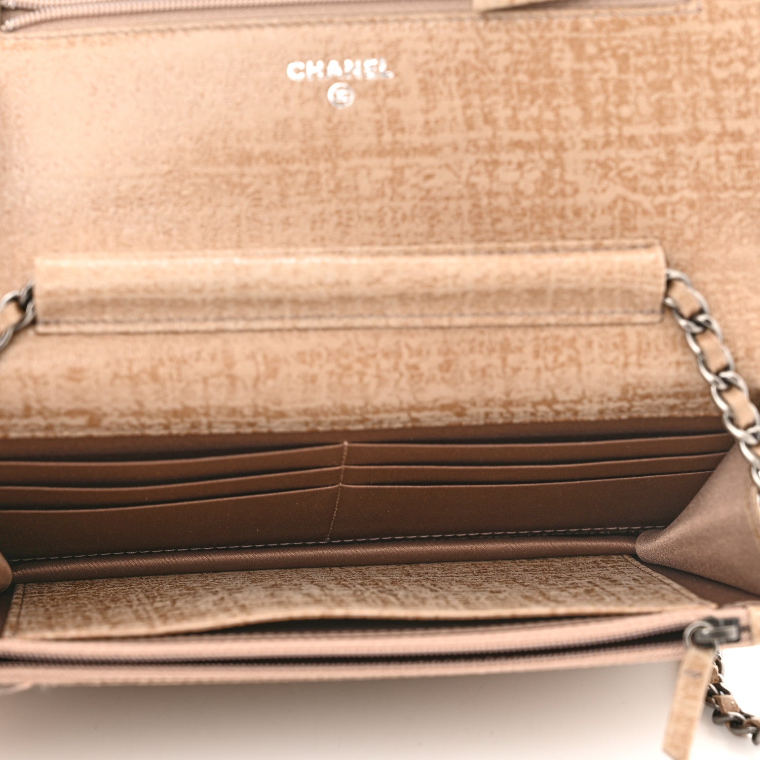 Chanel Crackled Coated Fabric Quilted Wallet On Chain WOC Beige 4 of 12