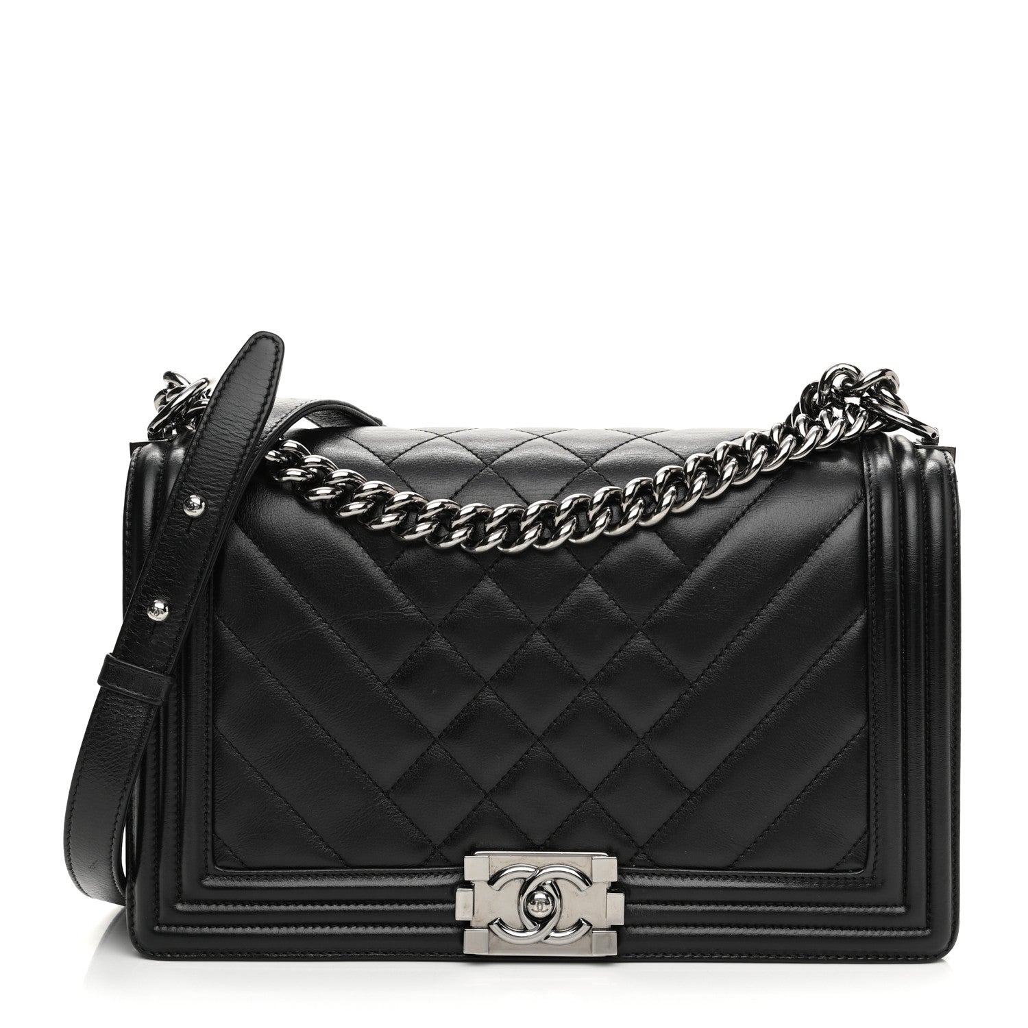 Chanel Calfskin Chevron Quilted Medium Boy Flap Black 1 of 12