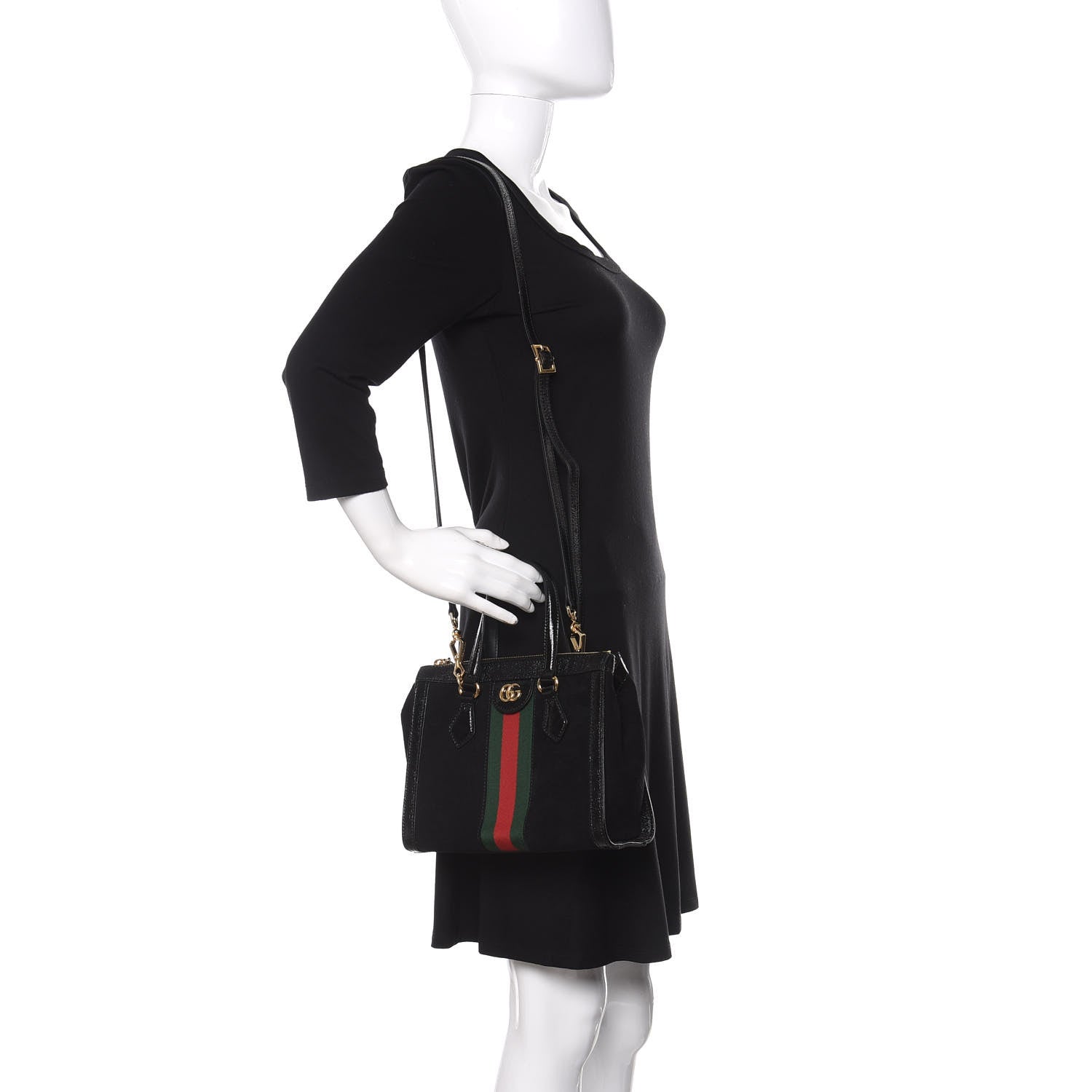 Gucci Suede Patent GG Web Small Ophidia Tote Bag Black 2 of 12