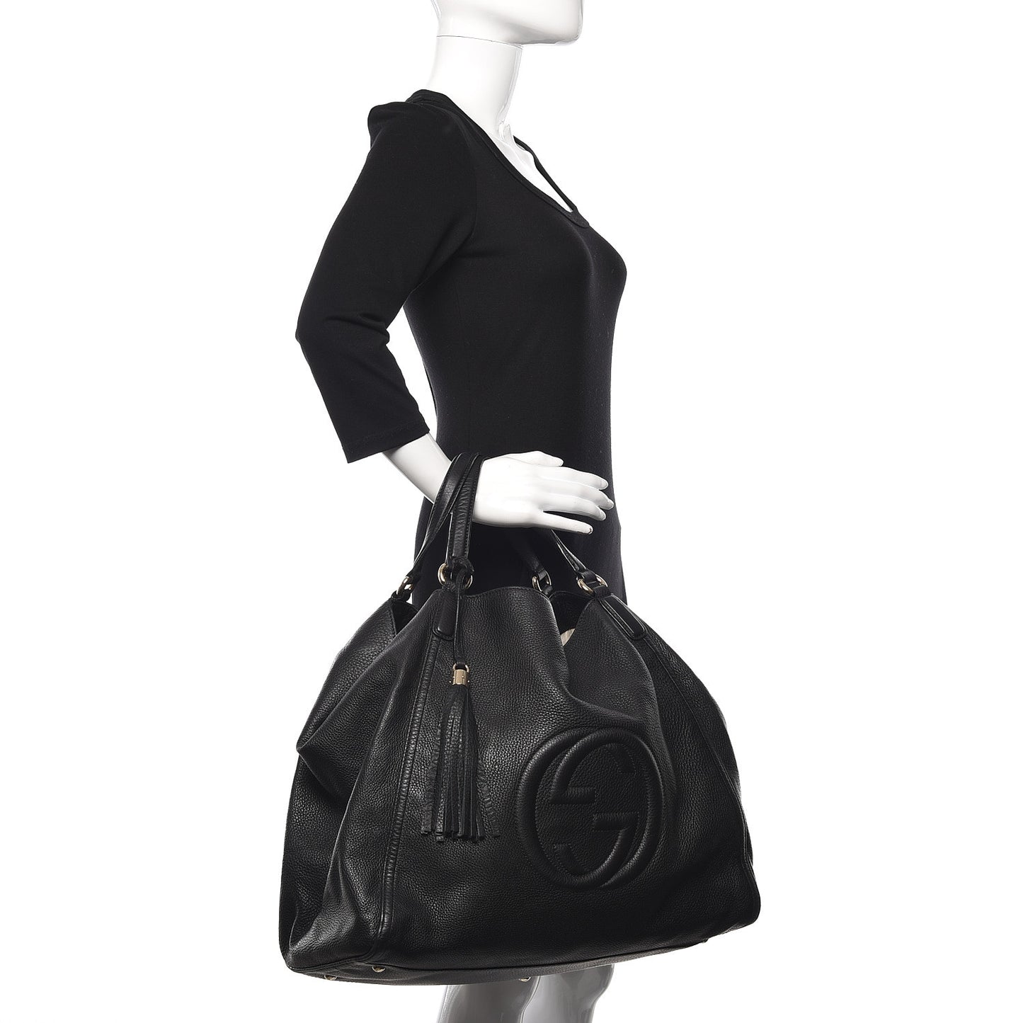 Pebbled Calfskin Large Soho Shoulder Bag Black