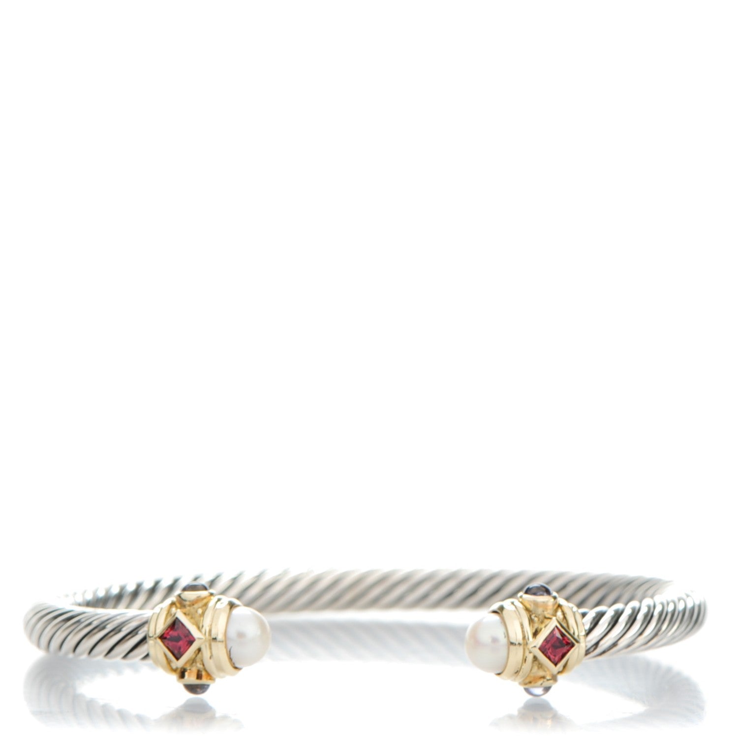 David Yurman Sterling Silver 14K Gold Pearl 5mm Cable Renaissance Bracelet 1 of 5