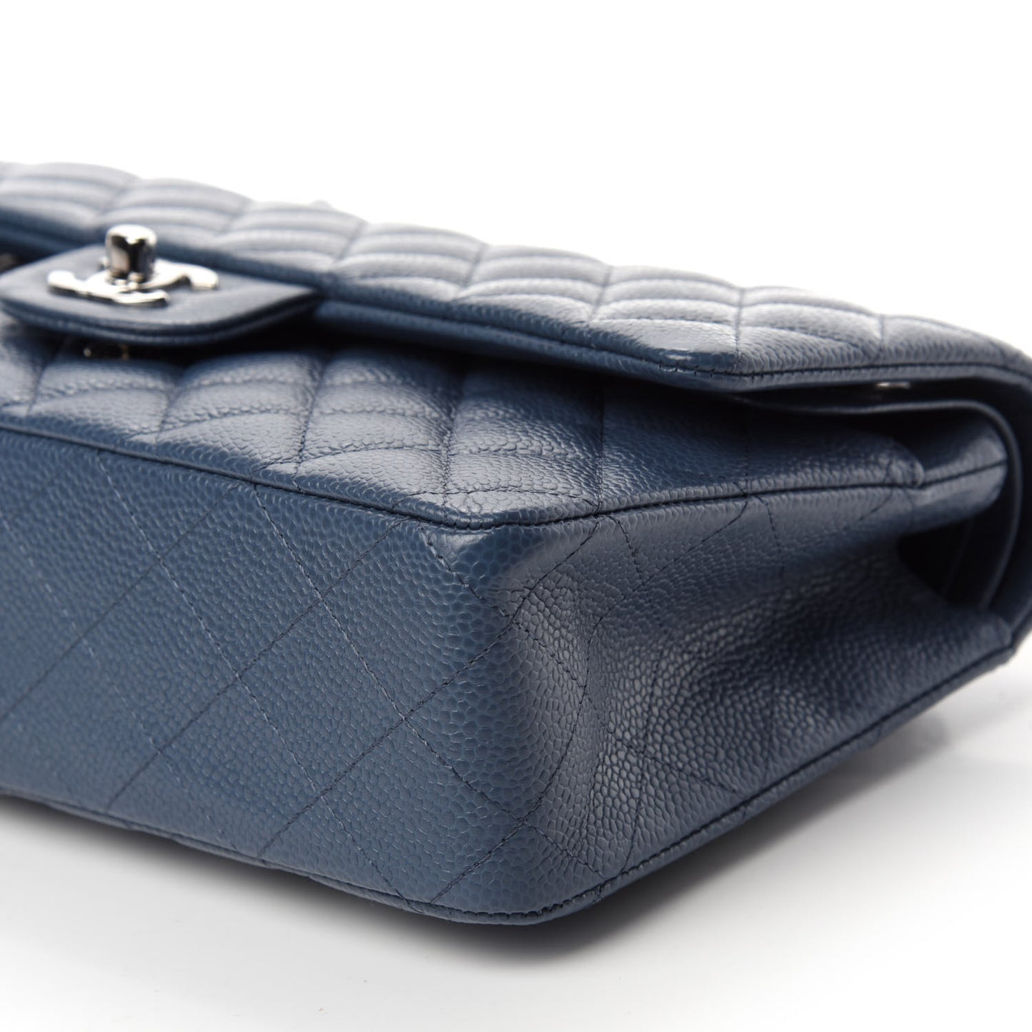 Caviar Quilted Medium Double Flap Dark Blue