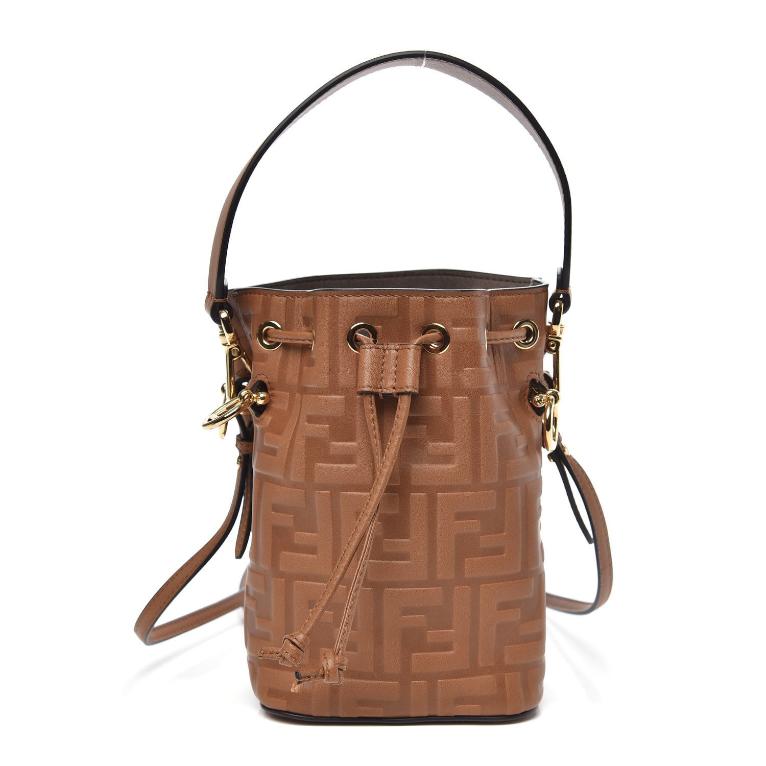Fendi Vitello Cristallo Nature F is Fendi FF 1974 Embossed Mini Mon Tresor Bucket Bag Cuoio 1 of 11