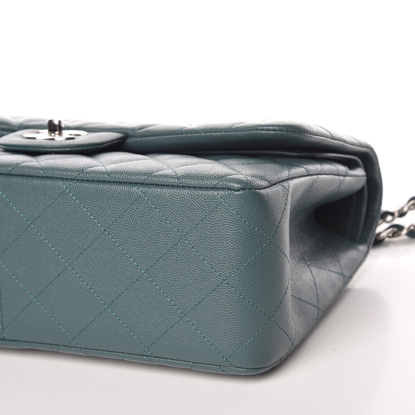 Caviar Quilted Jumbo Double Flap Dark Green