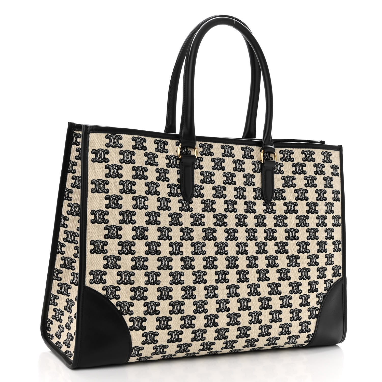 Celine Canvas Calfskin Triomphe Embroidered Horizontal Cabas Black 3 of 10