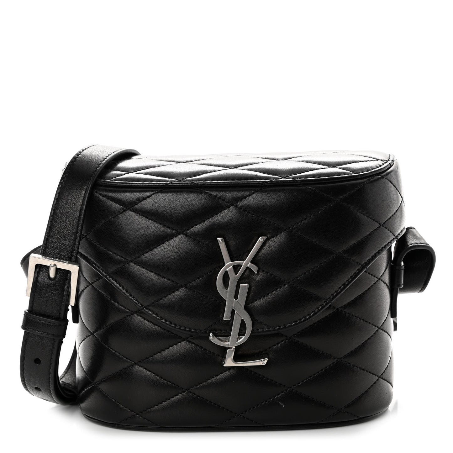 Lambskin Quilted Monogram June Box Bag Black