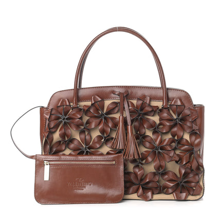 Valentino Garavani Calfskin Floral Applique Tote Brown 4 of 19