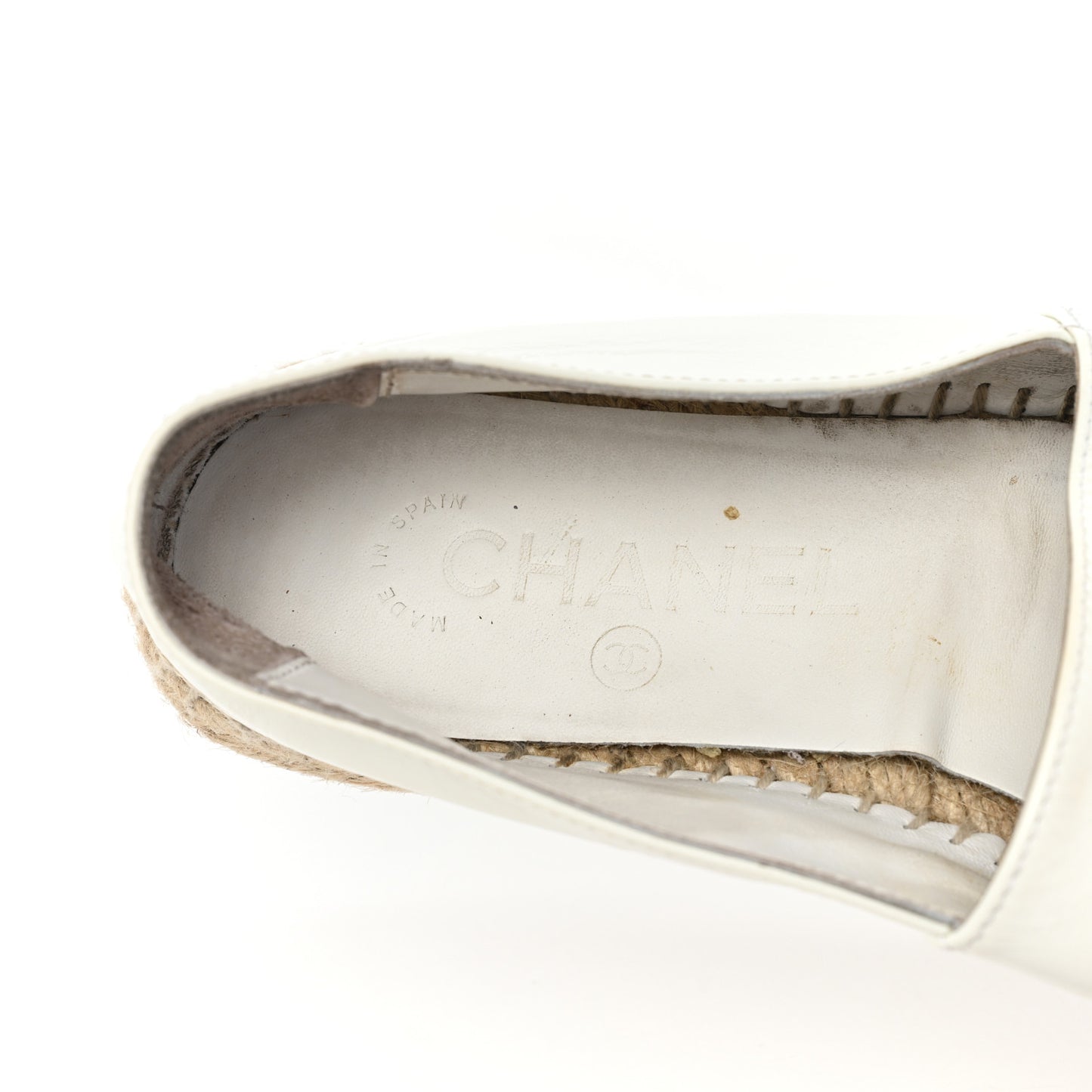 Patent Calfskin Crystal CC Espadrilles 37 White Black
