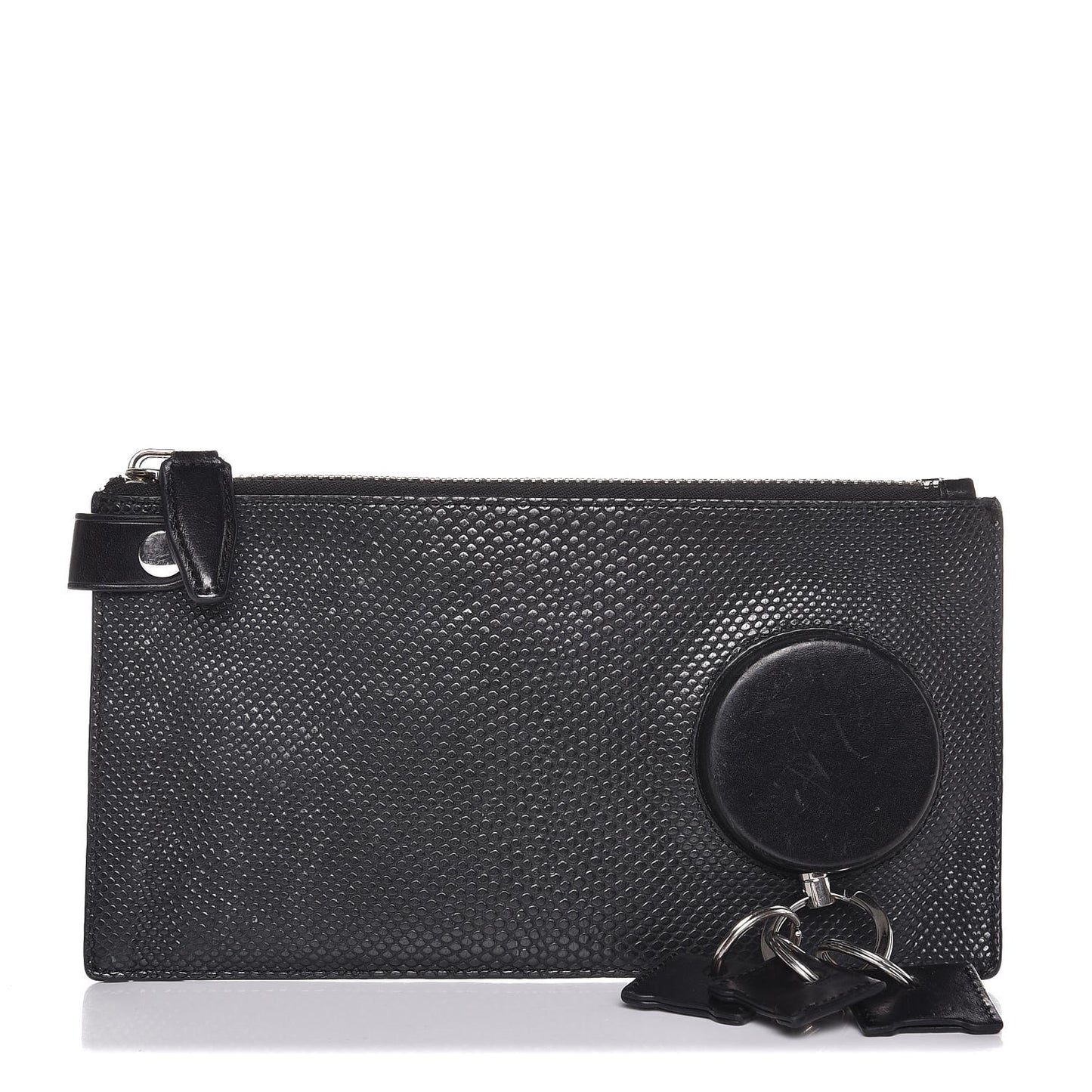 Calfskin Snake Embossed Runaway Key Clutch Black