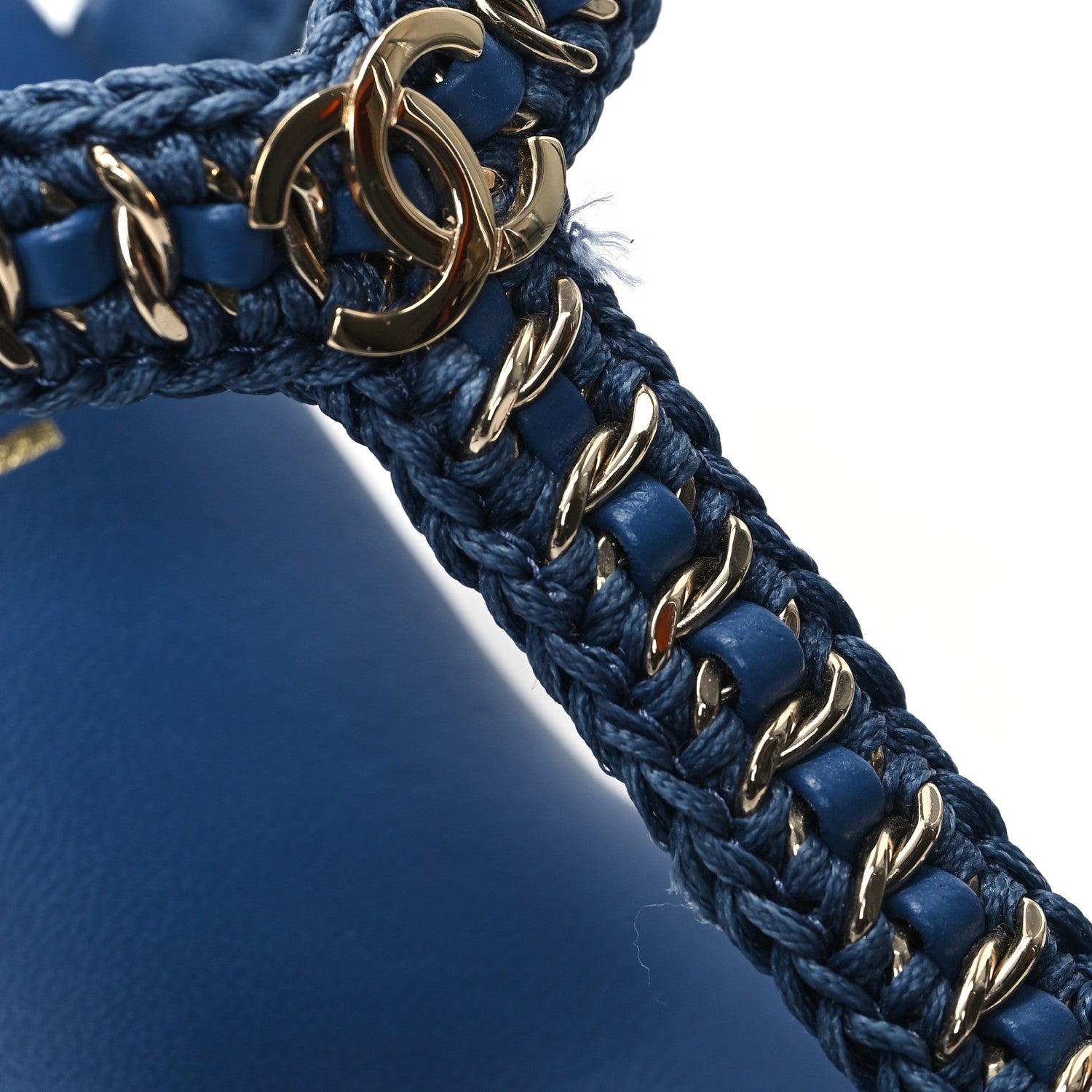 Chanel Lambskin CC Chain Braided Sandals 35 Blue 9 of 10