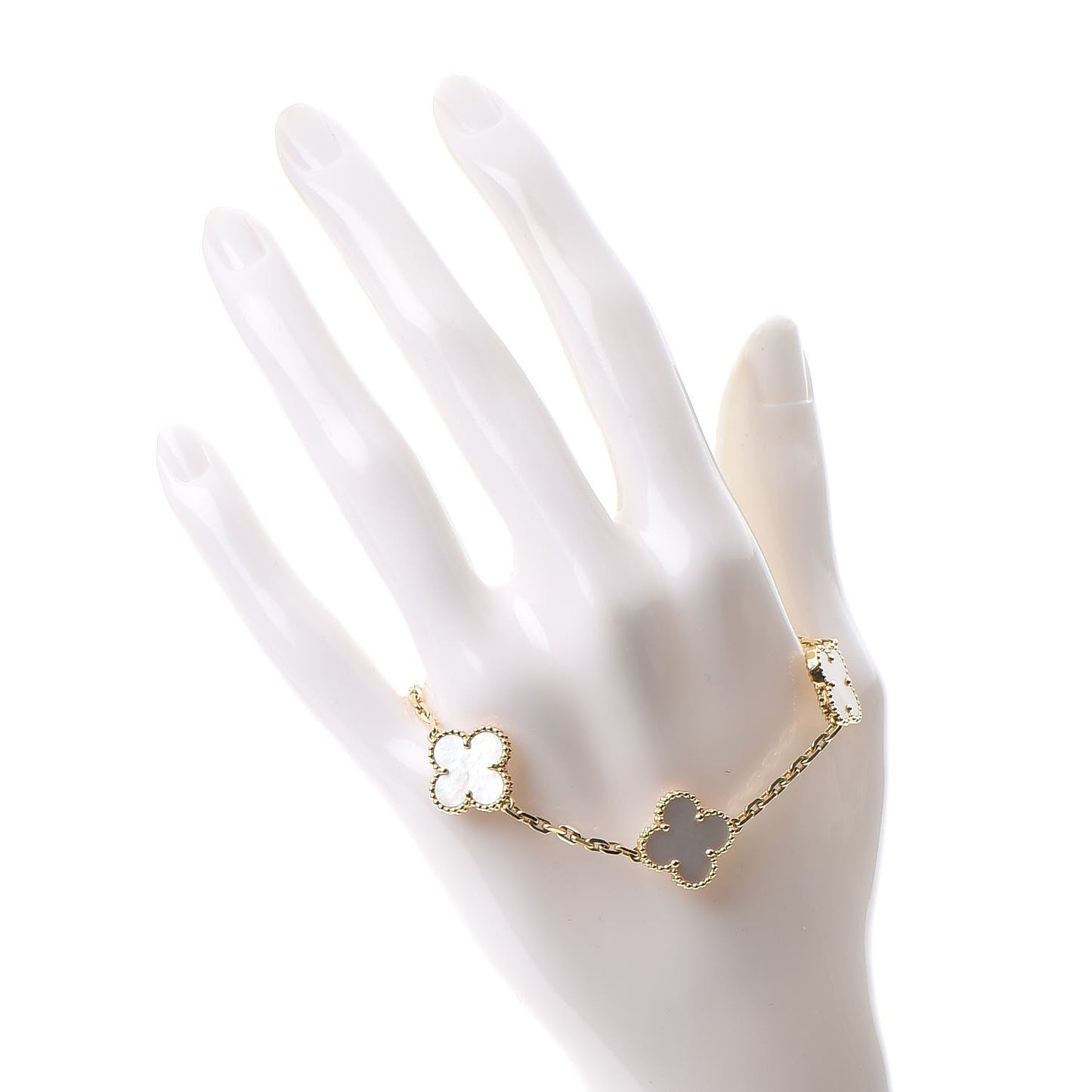 18K Yellow Gold Mother of Pearl 5 Motifs Vintage Alhambra Bracelet