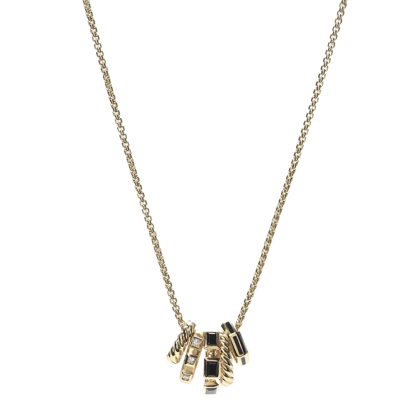 18K Yellow Gold Diamond Black Spinel Enamel Stax Pendant Necklace