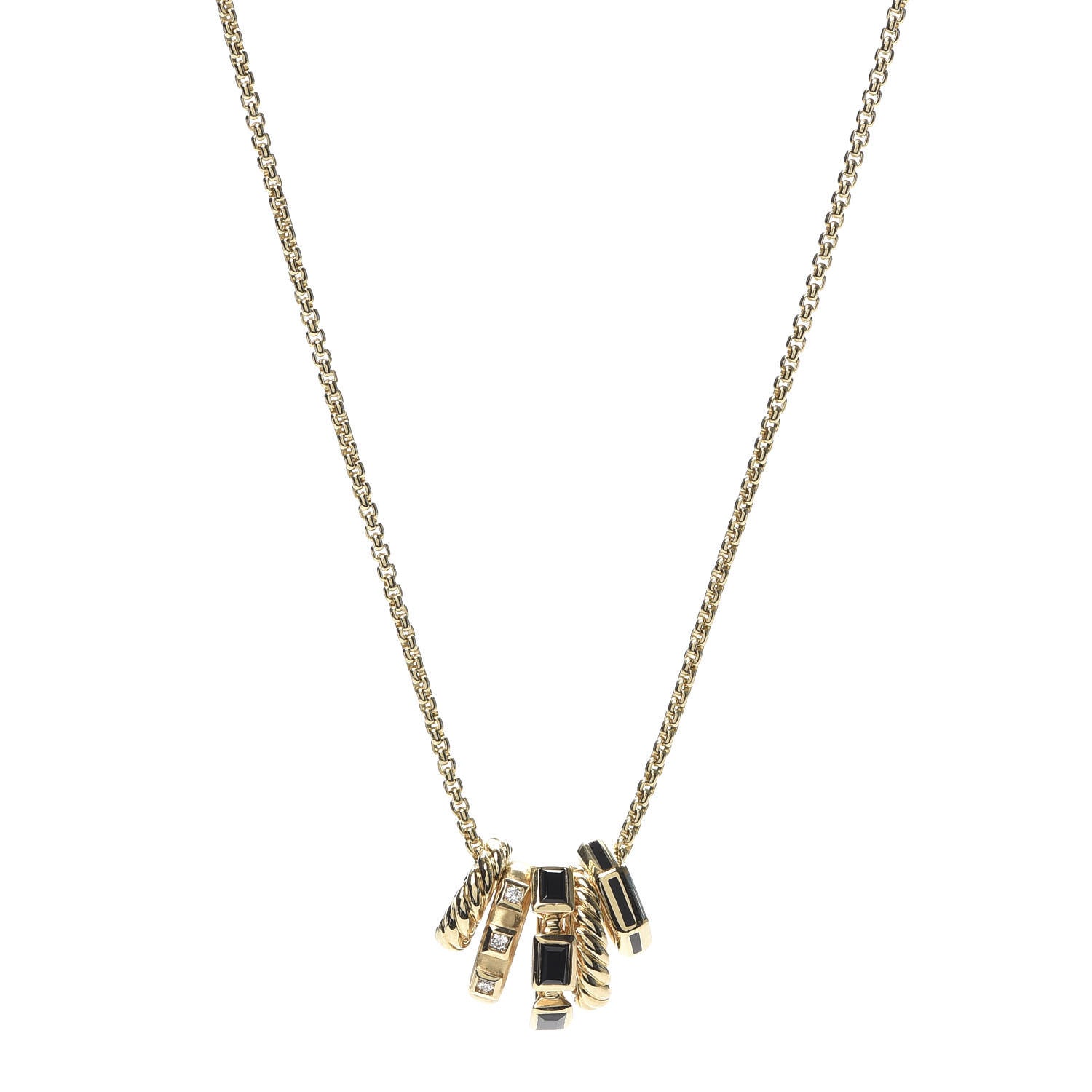David Yurman 18K Yellow Gold Diamond Black Spinel Enamel Stax Pendant Necklace 1 of 5