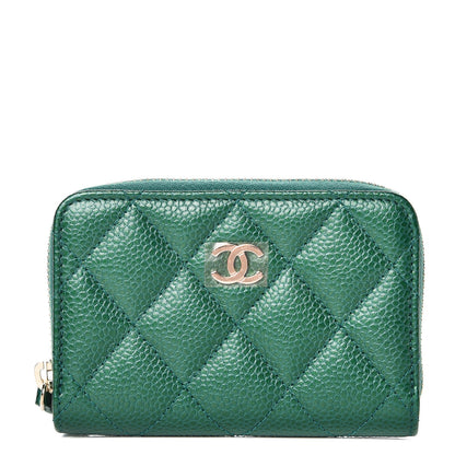 Chanel Metallic Caviar Quilted Zip Coin Purse Green 1 of 8