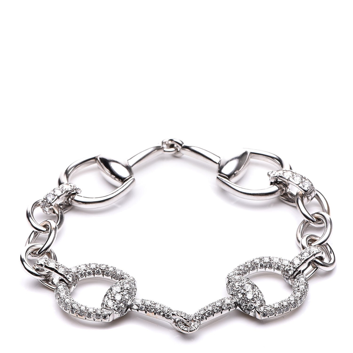 Gucci 18K White Gold Diamond Horsebit Bracelet 18 1 of 8