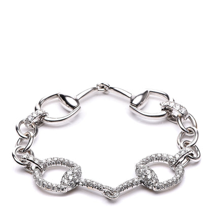 Gucci 18K White Gold Diamond Horsebit Bracelet 18 1 of 8