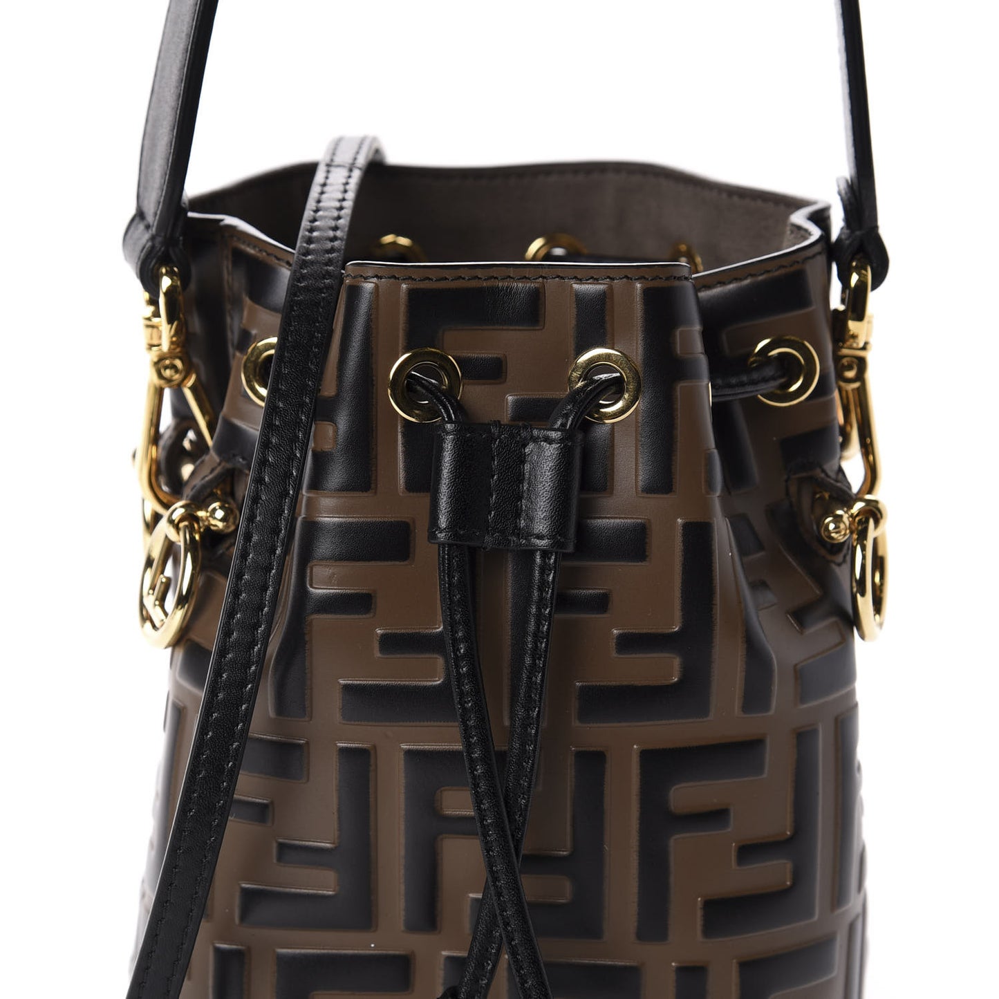 Vitello Liberty F is Fendi Bi-Color FF 1974 Embossed Mini Mon Tresor Bucket Bag Maya Black