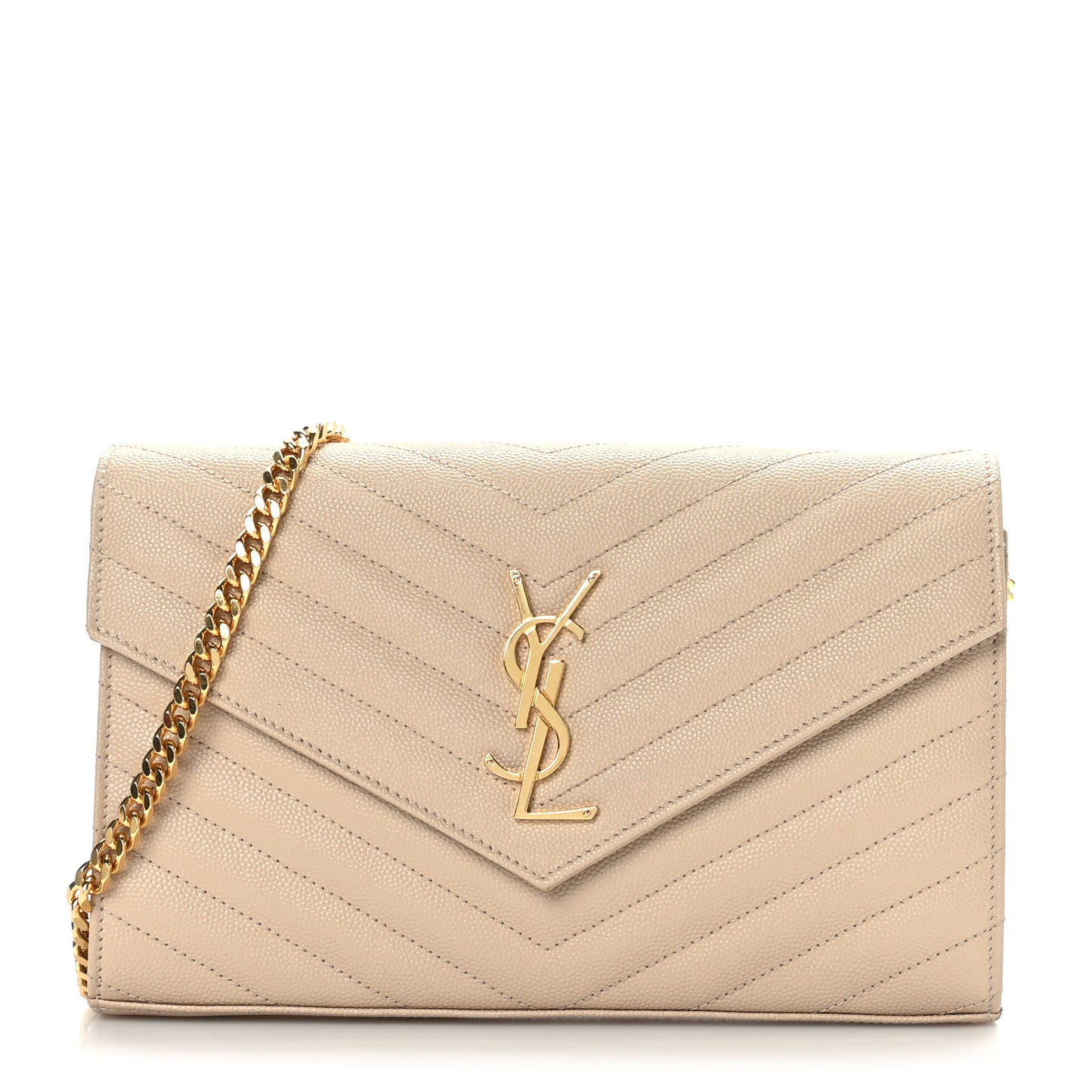 Grain De Poudre Matelasse Chevron Monogram Chain Wallet Dark Beige