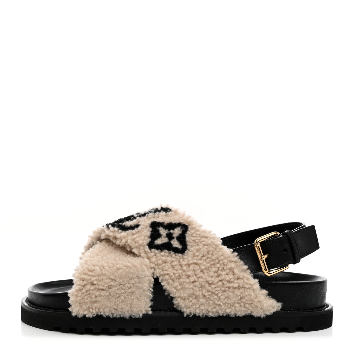 Louis Vuitton Shearling Calfskin Paseo Flat Comfort Sandal 41 Beige 1 of 8