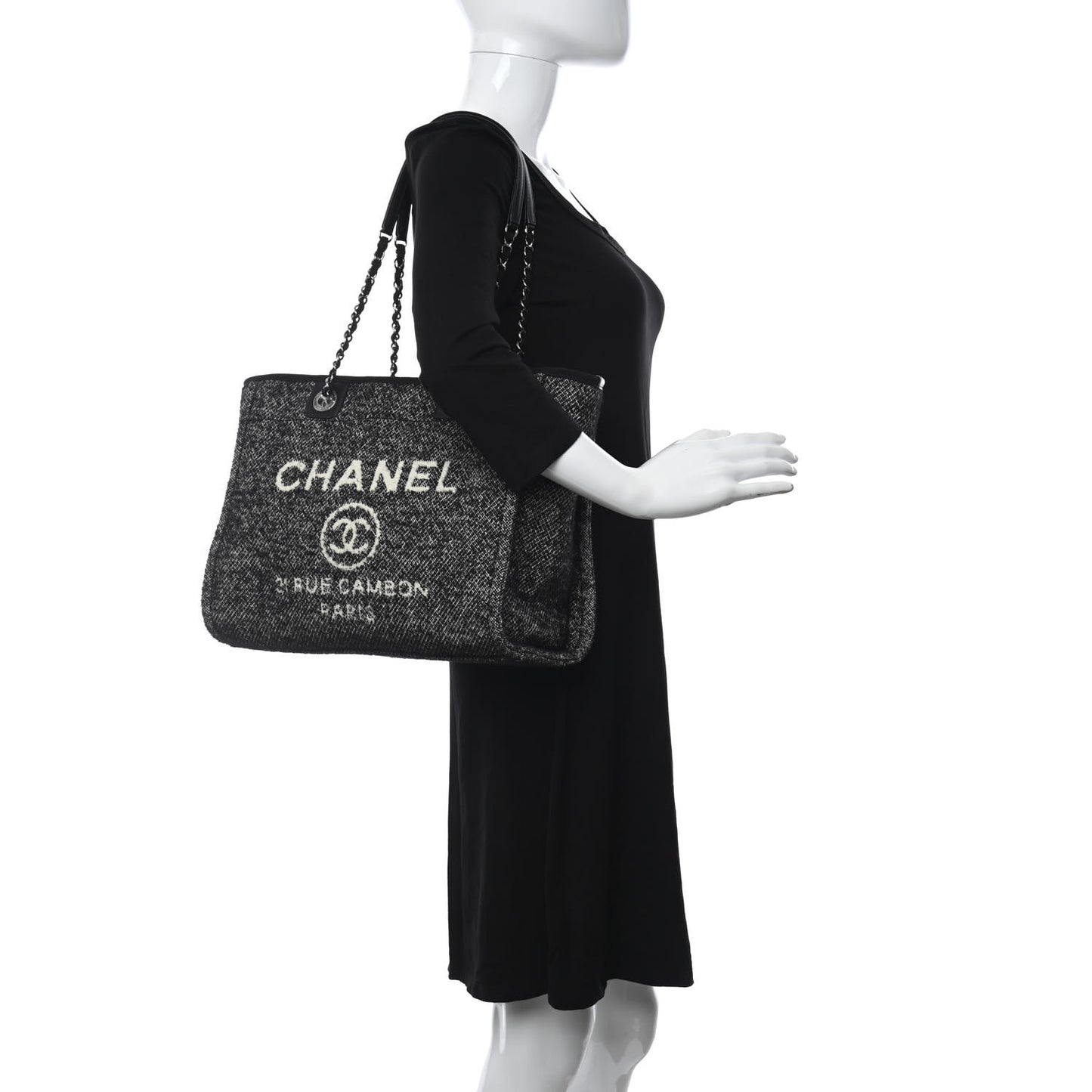 Mixed Fibers Calfskin Small Deauville Tote Black