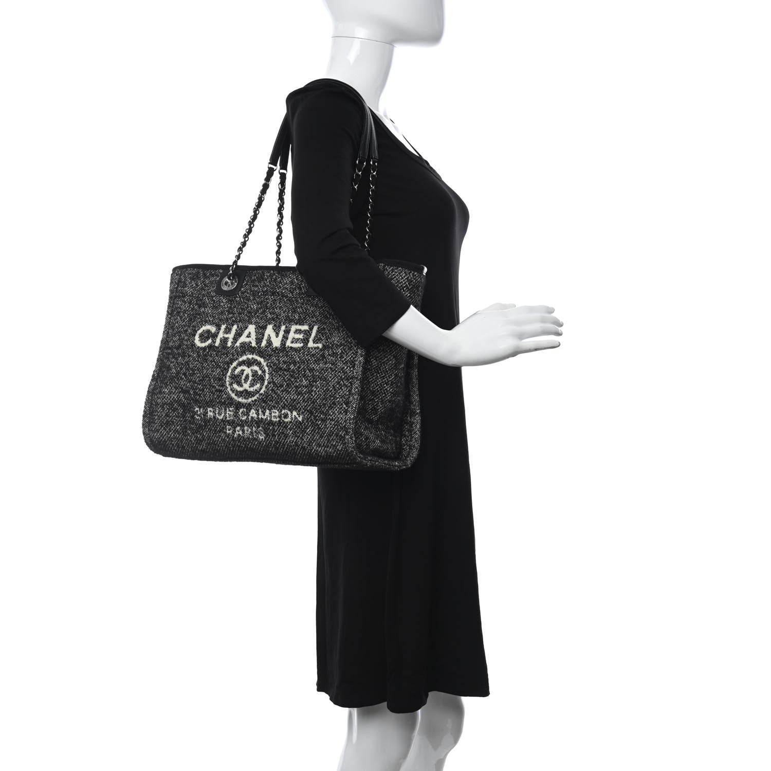 Chanel Mixed Fibers Calfskin Small Deauville Tote Black 2 of 10